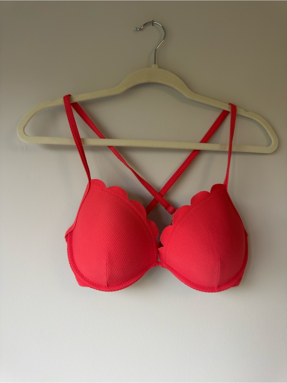 Shade & Shore Coral Scallop-Edge Push-Up Bra